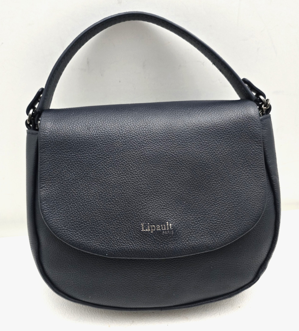 Lipault PARIS Navy Blue Leather Saddle Crossbody Bag Convertible Purse
